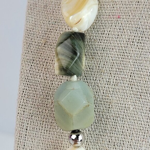 Natural Stone Multigem Beaded Necklace 20 inch Blue Green Beige Silver-Tone - Picture 8 of 14